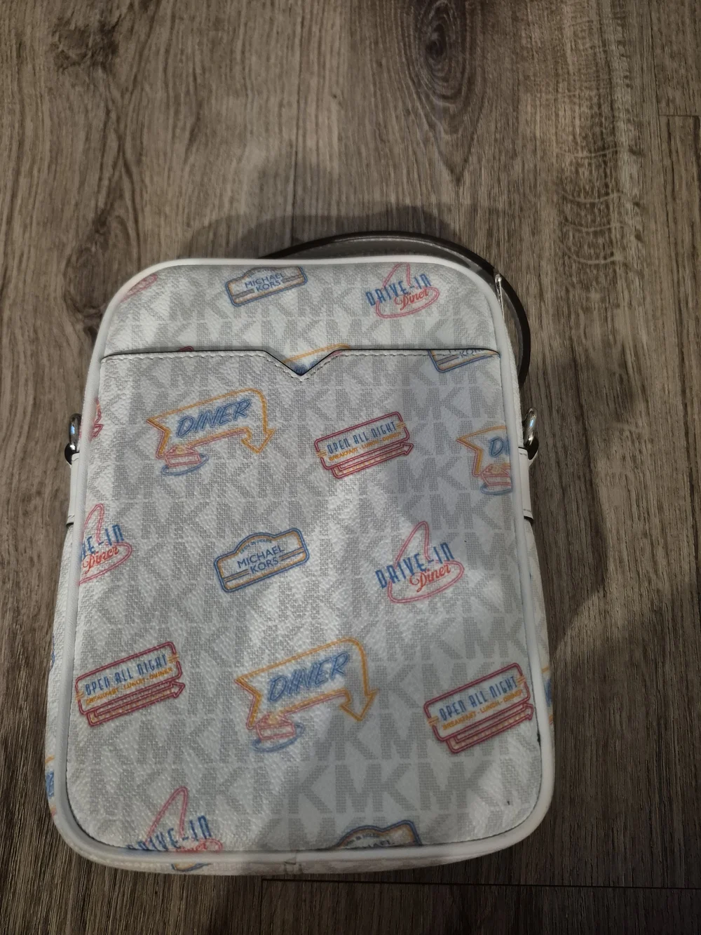 Michael Kors White Logo-Print Mini Backpack with Multicolor Diner Icons